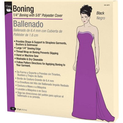 Dritz 12-Yards 1/4" Boning Black: Solid Polyester Textile for Sewing, Corset Boning, 8.6" Width