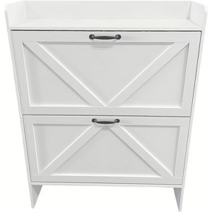 Shoe Storage Cabinet with 2 Flip Drawers, Entryway Slim Shoe Rack, Freestanding Hidden Shoe Organizer Cabinet with Metal Legs - 1 of 1