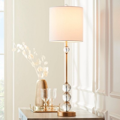 Halston Modern Buffet Table Lamps Set, Brass Crystal with Off-White Shade