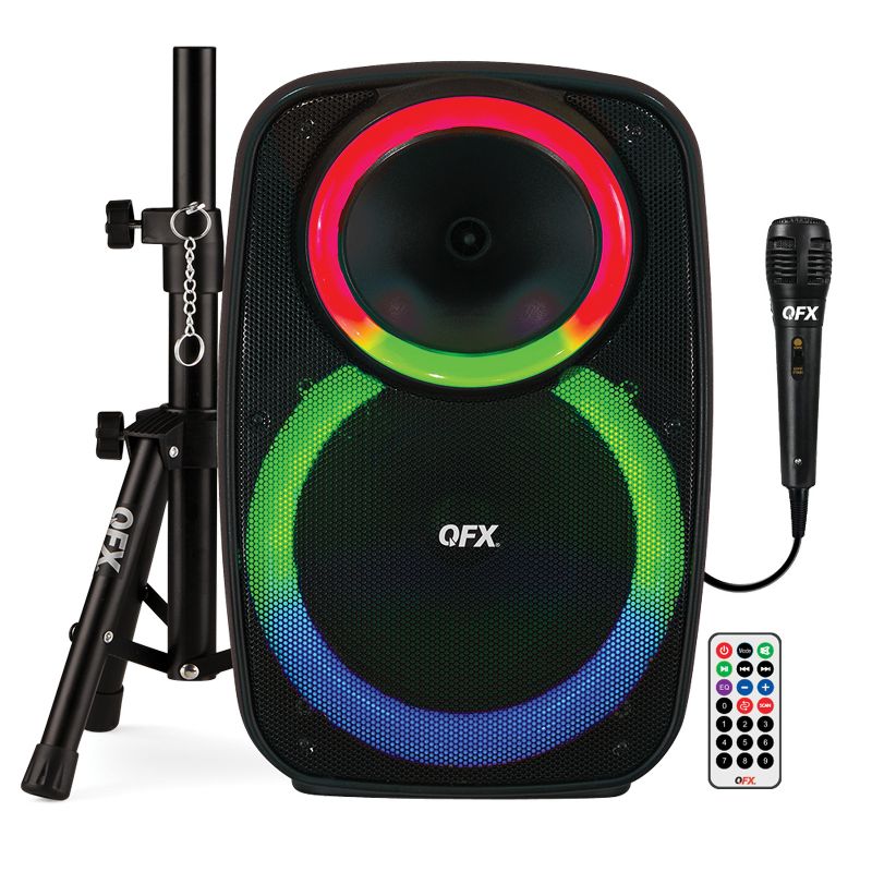QFX® Portable Bluetooth® True Wireless Speaker with LEDs, Microphone, and Stand, Black, PBX-157SM, 3 of 7