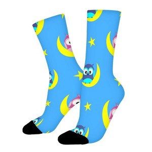 Owls Sitting On The Moon Women Printed Crew Socks Funny Funky Socks Soft Polyester Novelty Gifts for Artists Men - 1 of 1