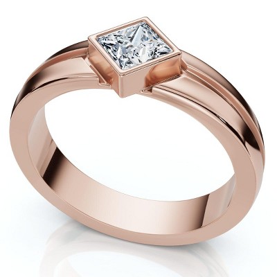 Pompeii3 Men's 3/8Ct Princess Cut Diamond Bezel Polished Wedding Ring 14k Gold Lab Created