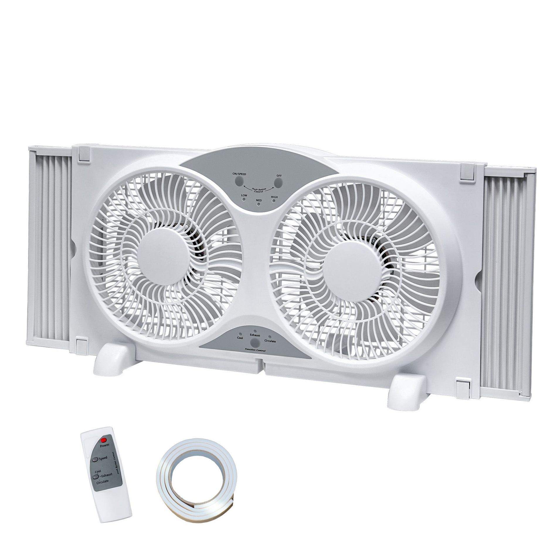 BEYOND BREEZE 9 Inch Dual Window Fan with 3-Speed Reversible Airflow Blades, 3-Function Expandable Twin Window Fan with Remote