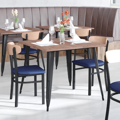 Ultra-Resilient Blue Vinyl & Birch Wood Boomerang Back Dining Chair