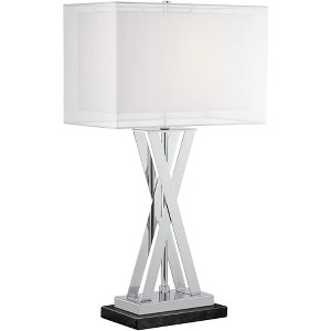 Possini Euro Design Proxima Modern Table Lamp with Black Marble Riser 28" Tall Chrome Silver Metal Double Shades for Bedroom Living Room House Home - 1 of 4