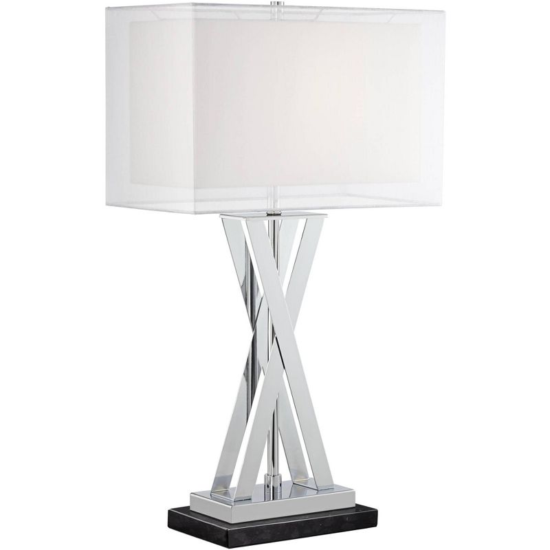 Possini Euro Design Proxima Modern Table Lamp with Black Marble Riser 28" Tall Chrome Silver Metal Double Shades for Bedroom Living Room House Home, 1 of 8