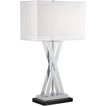 Possini Euro Design Proxima Modern Table Lamp with Black Marble Riser 28" Tall Chrome Silver Metal Double Shades for Bedroom Living Room House Home