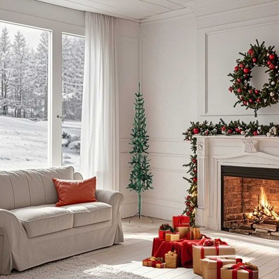 Slim Green PVC Half Christmas Tree with Steel Stand - 5 Feet