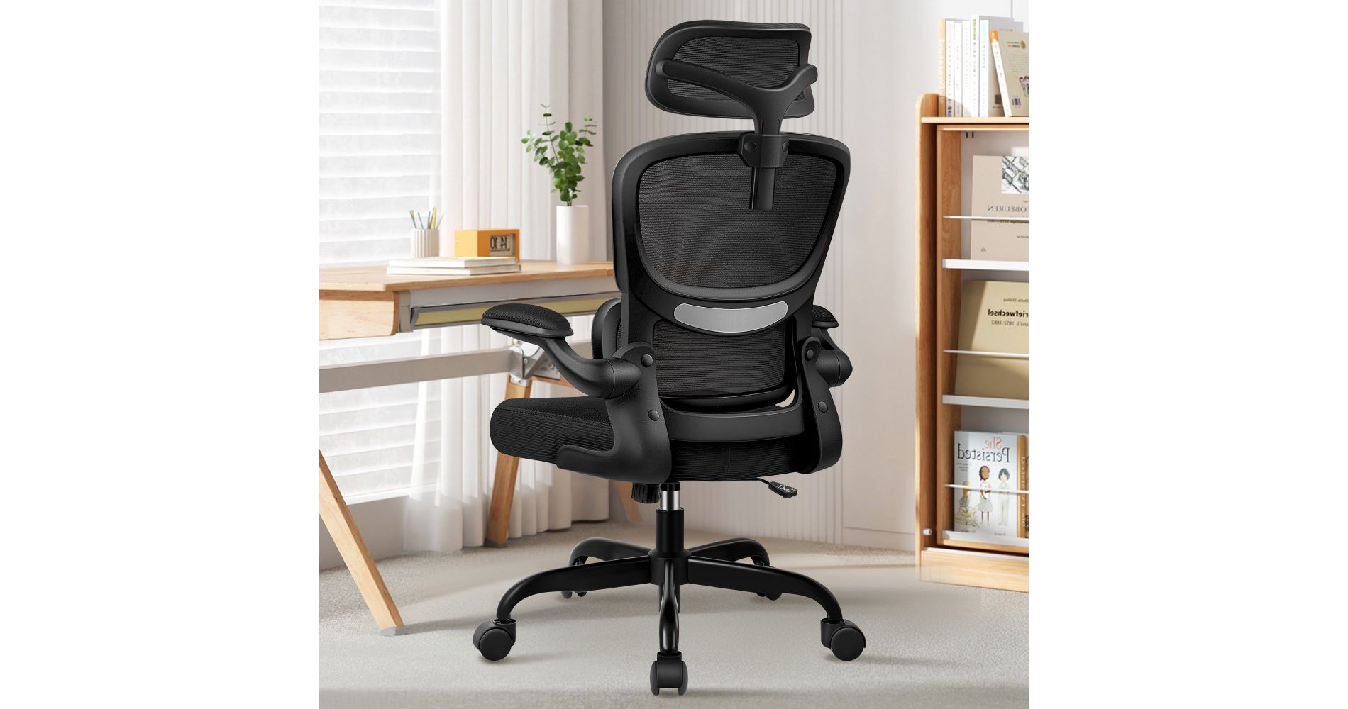 KERDOM Breathable Mesh Comfy Chair with Lumbar Support,  with Flip-up Armrests, Gaming Chair for  Home Office