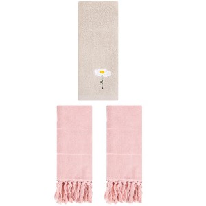 REGALWOVEN 3 Packs Cotton Soft Absorbent Floral Pattern and Solid Hand Towel Set - 1 of 4