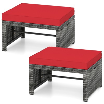 Tangkula 2 Pieces Patio PE Rattan Ottomans with Soft Zippered Cushions for Deck Frame