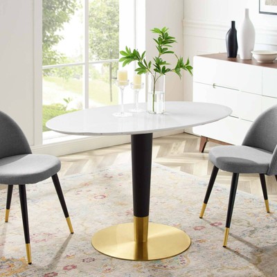 48" White and Gold Round MDF Dining Table with Metal Base