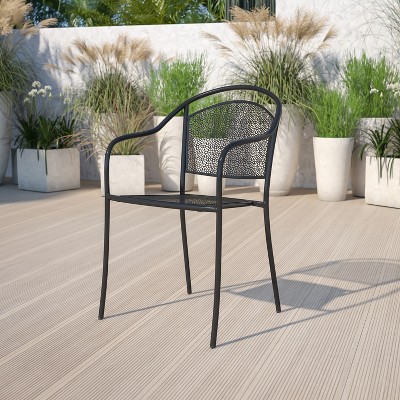 Elegant Black Steel Patio Armchair with Rain Flower Design