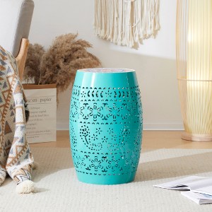 Mosaic Patio Side Table with Roman-patterned Ceramic Tile Top and Metal Frame, Boho Outdoor End Table, Accent Table -Christopher Knight Home - 1 of 4