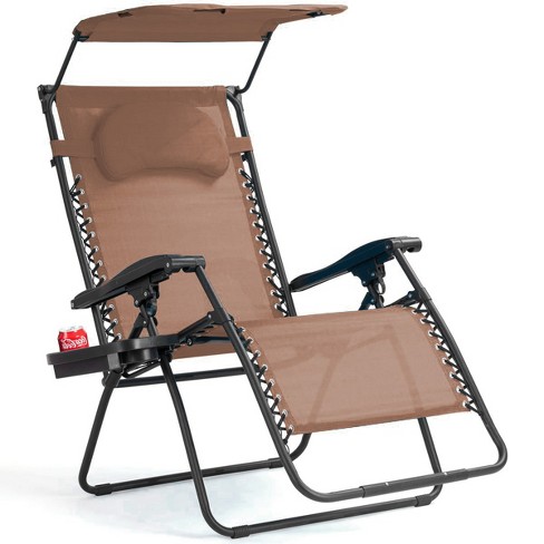 Costway Folding Recliner Zero Gravity Lounge Chair W Shade Canopy Cup Holder Brown Target