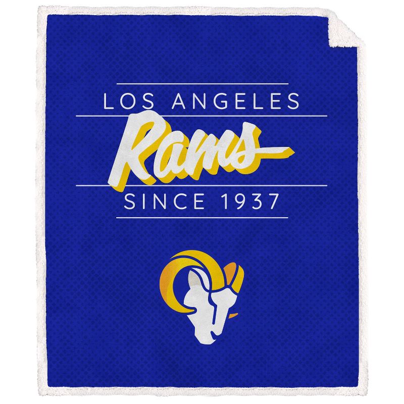 NFL Los Angeles Rams Legacy Script Faux Shearling Flannel Fleece Blanket, 1 of 4