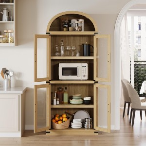 72" Tall Arched Bookshelf Cabinet, Modern Farmhouse Wood Bookcase with 4 Glass Doors & Open Shelf - 1 of 4