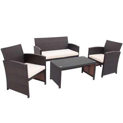 Tangkula 4PCS Outdoor Patio Furniture Sets Weather-Resistant Rattan Sofas w/ Soft Cushion White