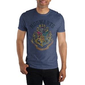 Harry Potter Hogwarts Crest and Motto Draco Dormiens Nunquam Titillandus Men's Blue Tee T-Shirt Shirt - 1 of 3