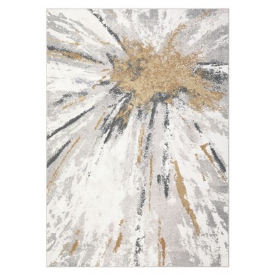 Washable Modern Abstract Rug Non Slip Low Pile Rug Soft Throw Floor Cover Foldable Indoor Carpet for Living Room Bedroom,Yellow Gray/4'x6'