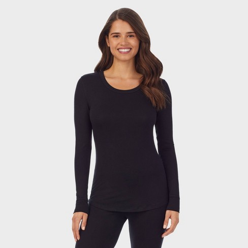 Warm Essentials by Cuddl Duds Women's Smooth Stretch Thermal Scoop Neck Top  - Black XL