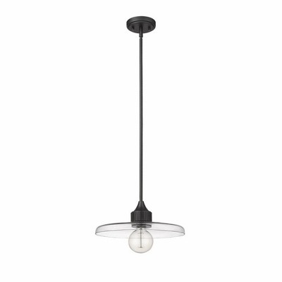 Matte Black and Nickel 14" Contemporary Indoor/Outdoor Pendant Light