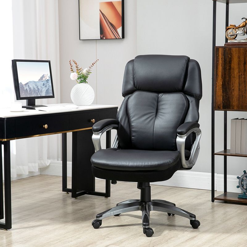 Vinsetto High Back Ergonomic Home Office Chair, PU Leather Swivel Chair with Adjustable Height, Lumbar Support and Padded Armrests, Black, 2 of 7