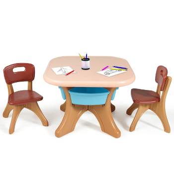 Tangkula 3 PCS Kids Activity Storage Table & Chair Set Coffee
