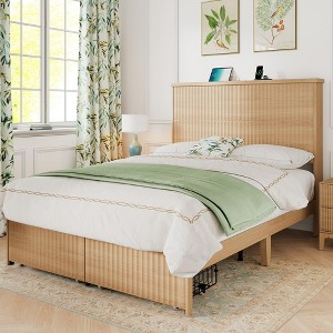 Brafab Fluted Queen Size Wooden Platform Bed Frame with Wooden Headboard and Storage Drawers，No Box Spring Needed, Easy Assembly - 1 of 4