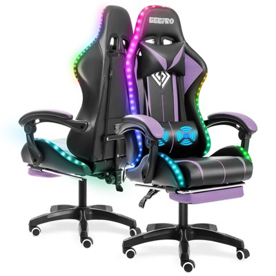Hoffree Comfort Massage Racing Gaming Chair Ergonomic Office PC Chair with Footrest & RGB Light