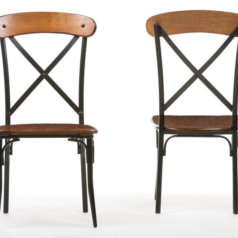 Set of 2 Broxburn Wood & Metal Dining Chairs Brown - Baxton Studio: Mid-Century Modern, Geometric Design, 3 of 4