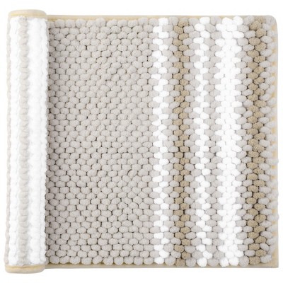 Piccocasa Microfiber Plaid Bathroom Rugs Extra Soft Fluffy Absorbent Bath Rug Gray White 17x47