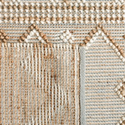 Ivory and Natural Handwoven Geometric Wool Area Rug 3' x 5'