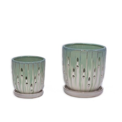 Wooakway 7" Dia Outdoor Indoor Ceramic Planter Pot Decorative Planter with Drainage Hole Patio Flower Pot