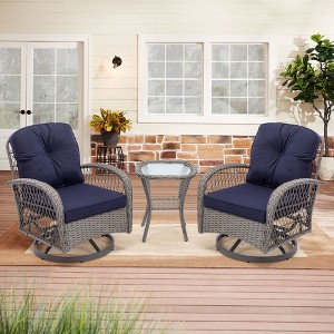 SKRAN Set of 3 Outdoor Patio Chairs, 360 Degree Swivel Rocker Patio Conversation Set with Thickened Cushions and Coffee Table for Backyard - 1 of 4
