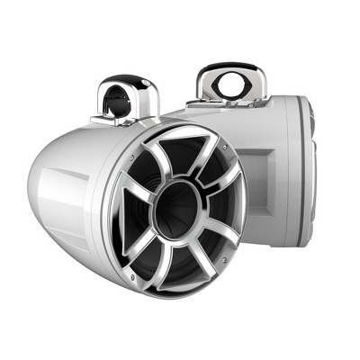 Wet Sounds REV 10 HD 10" Horn Loaded Compression Driver Tower Speakers with XS Grills & Stainless Fixed Clamps, 300 Watts RMS, White, Pair
