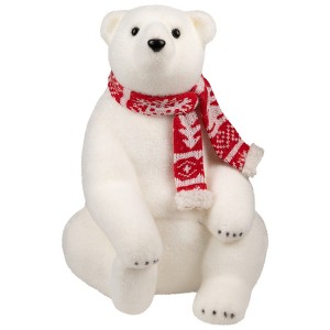 Northlight Sitting Polar Bear with Scarf Christmas Figure - 12.25" - White and Red - 1 of 4
