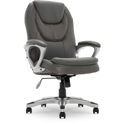 ErgoExec High-Back Swivel Executive Chair in Light Gray Mesh & Faux Leather