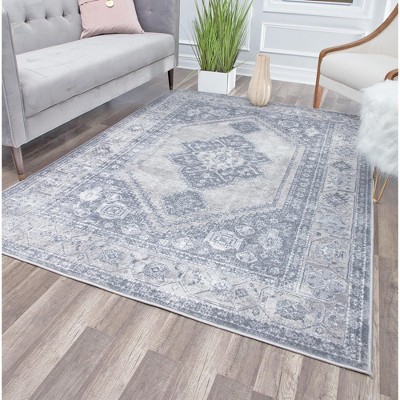 Gray Floral Synthetic 5' x 7' Area Rug
