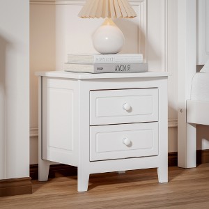 VLIVAREEmlen 2-Drawer Nightstand for Bedroom, Mid Century Retro Bedside Table with Classic Design,White - 1 of 4