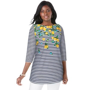 Jessica London Women's Plus Size Stretch Cotton Boatneck Tunic - 1 of 4