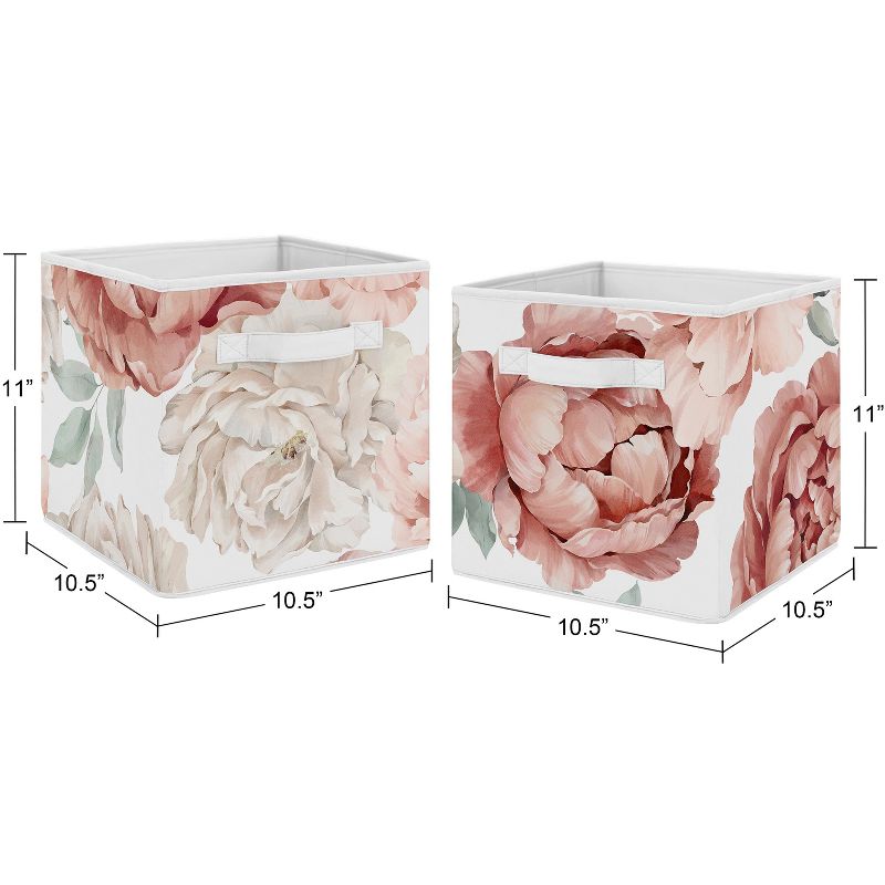 Sweet Jojo Designs Girl Set of 2 Kids' Decorative Fabric Storage Bins Peony Floral Garden Pink and Ivory, 4 of 6