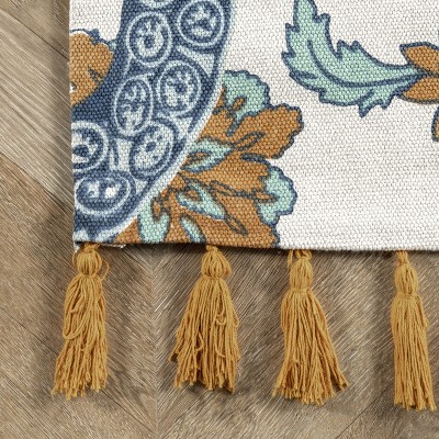 Handmade Octopus Floral Cotton Area Rug, 7'6" x 9'6", Multicolor