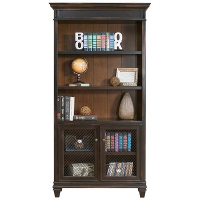 Hartford Black and Brown Wood Bookcase with Doors