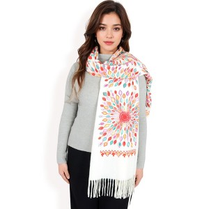Anna-Kaci Women's Floral Mandala Embroidered Scarf with Fringed Edges and Lightweight Fabric - 1 of 4