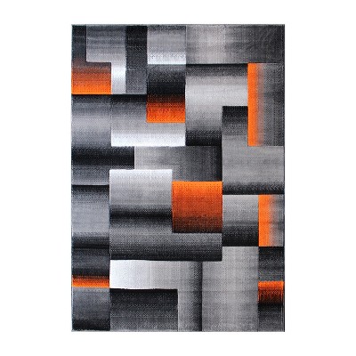 Emma and Oliver Modern Cubist Olefin Accent Runner Rug in Gradient Shades with Natural Jute Backing