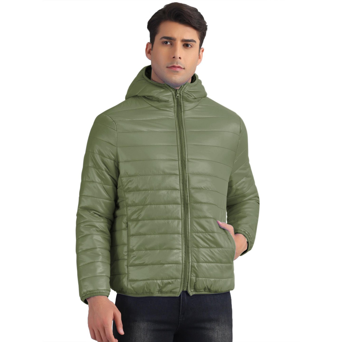 Мужская куртка Lars Amadeus Winter Zipper Lightweight Warm Padded Hooded Puffer Jackets Olive Green, цвет: Оливковый — фото 1