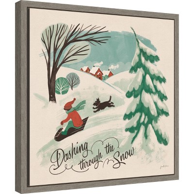 Winter Bliss Sled Dog Canvas Art with Greywash Frame