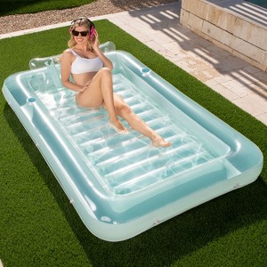 Sloosh 85" x 57" Inflatable Tanning Pool Suntan Lounge Lounger Float for Adults Extra Large Suntan Tub - Cyan - 1 of 4