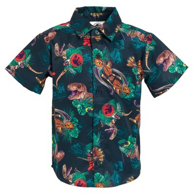 Jurassic Park Men's Velociraptor Floral Hawaiian Button Up Shirt (large)  Black : Target